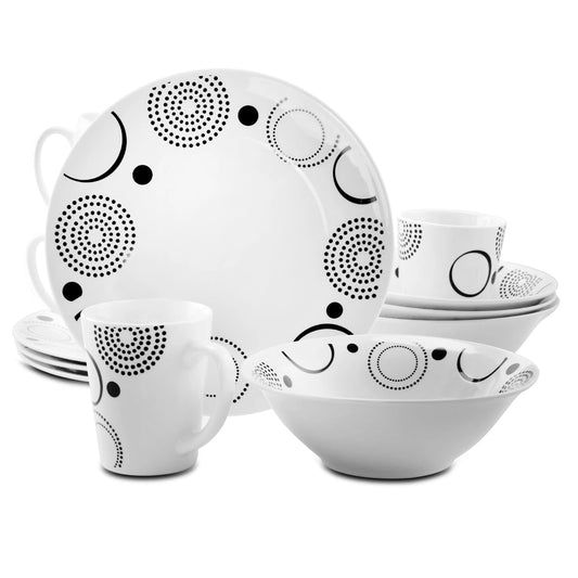 GH MODERN TIMES 12PC DW SET, WHITE, DECAL, FINE CERAMIC - W/ GBX