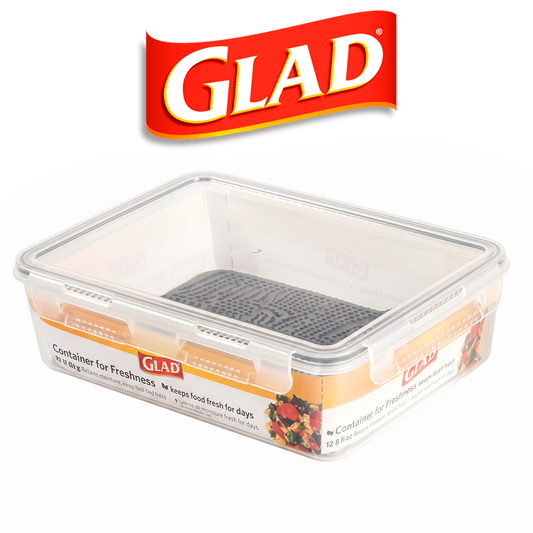 GLAD FOOD STORAGE CONTAINER RECT 4L/16.9CUP W/ DRAINING TRAY