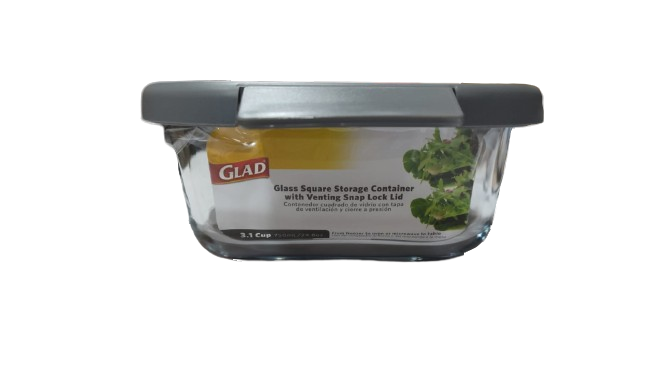 GLAD GLASS FOOD STORAGE CONTAINER W/ VENT LID SQ. 800ML/3.3CUP