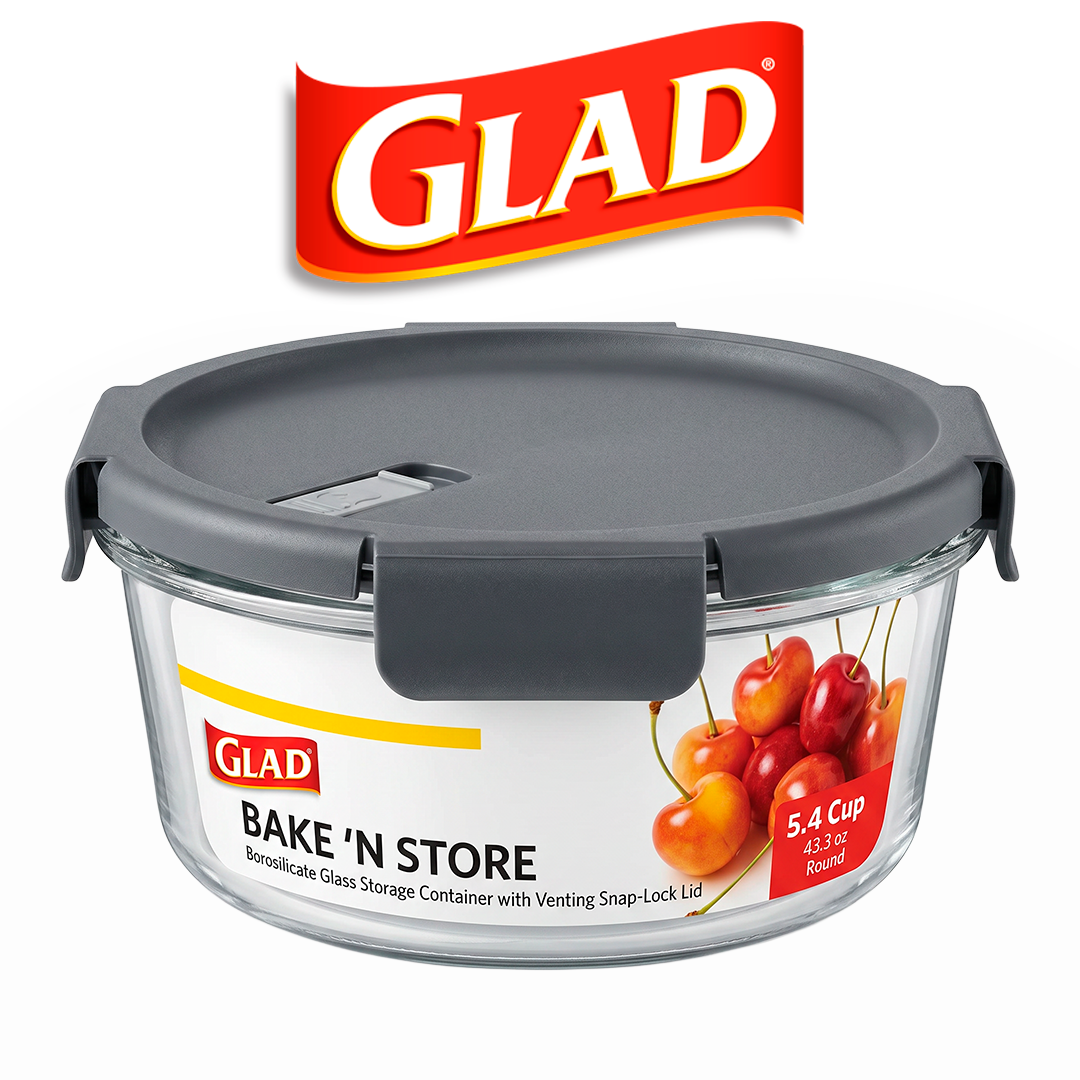 GLAD GLASS FOOD STORAGE CONTAINER W/ VENT LID RD. 1.3L/5.4CUP