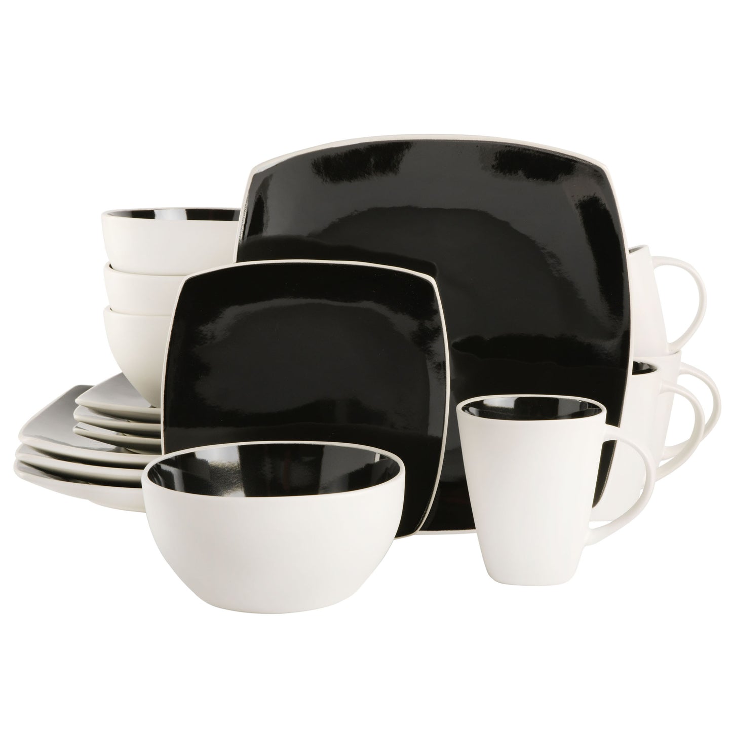 GH GIBSON Soho Lounge 16 Pc Dw Set Grey/white Soft Sq Reactive Stoneware