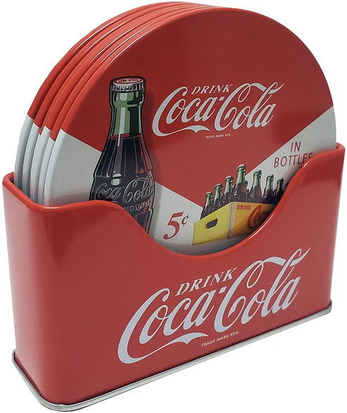 RYB 6 PC Coca Cola Coaster With Standing Metal Holder