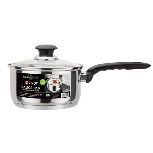 KITCHEN SENSE  2.5 QT Stainless Steel Sauce pan W/ Glass Lid