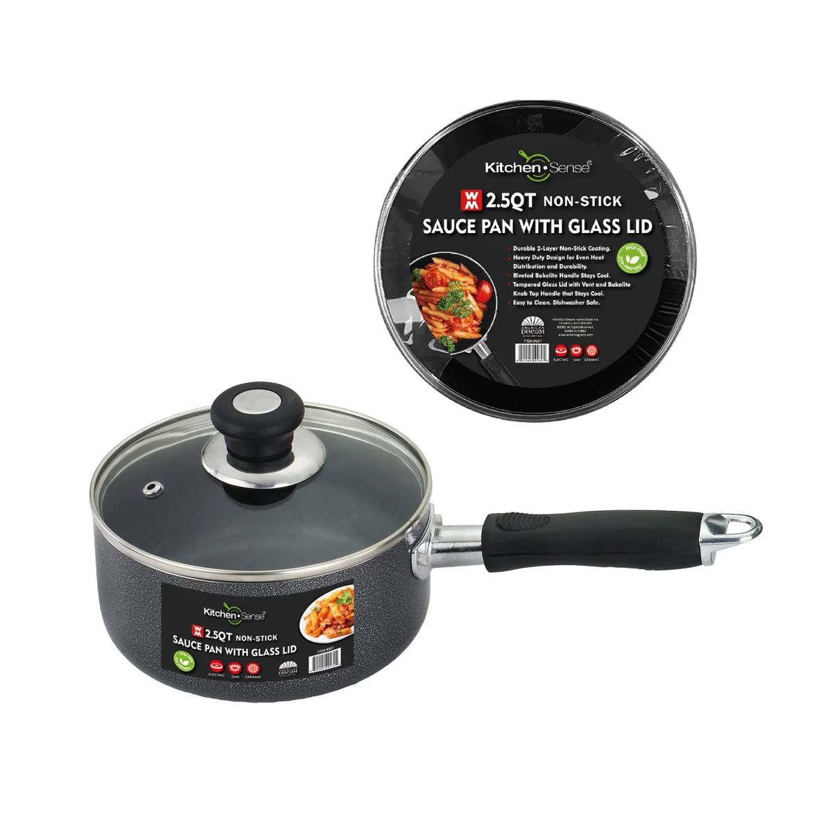 kitchen sense 2.5Qt Non-Stick Sauce Pan w/ Glass Lid