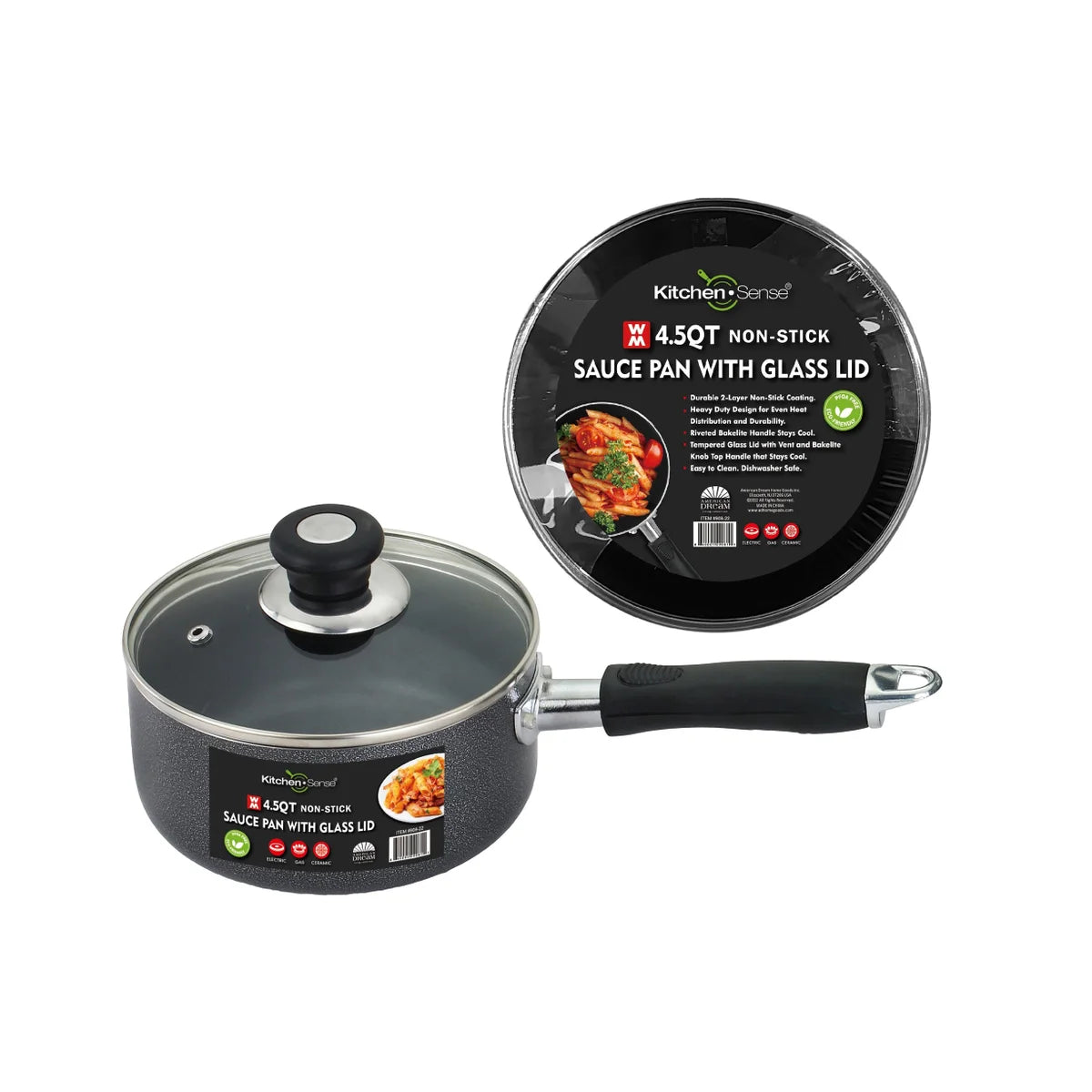 kitchen sense 4.5Qt Non-Stick Sauce Pan with Glass Lid (6)