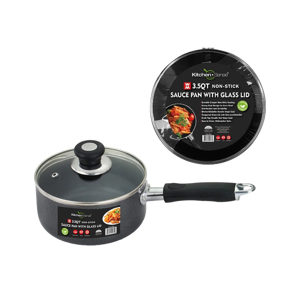 kitchen sense 3.5Qt Non-Stick Sauce Pan with Glass Lid