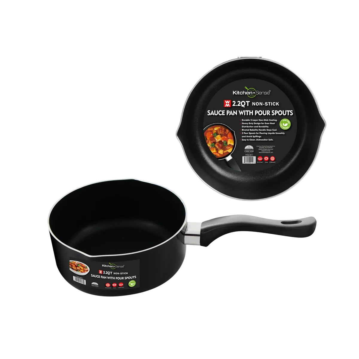 KITCHEN SENSE 2.2Qt Sauce Pan w/ 2 Pour Spouts