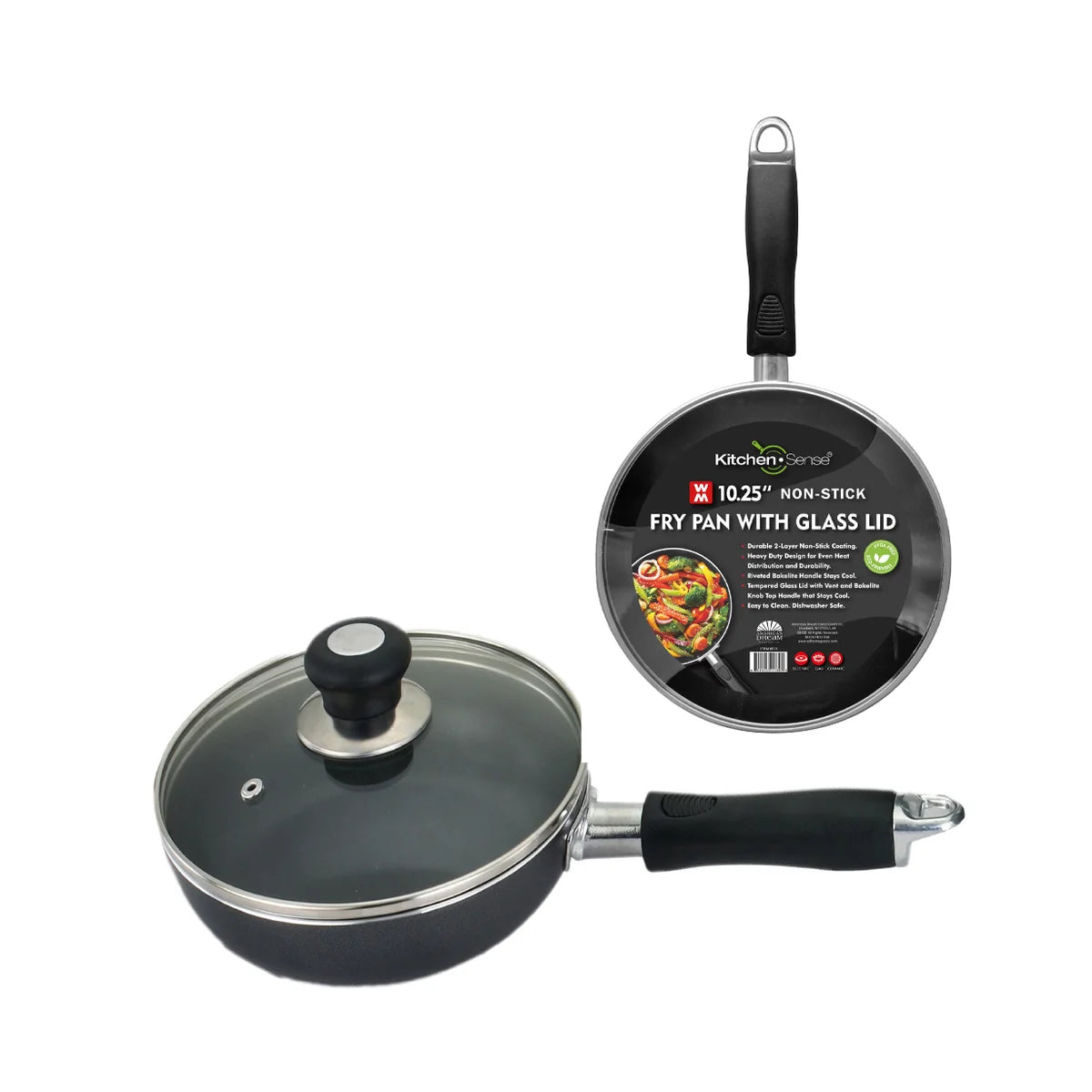 KITCHEN SENSE 10.25" Non-Stick Fry Pan w/ Glass Lid