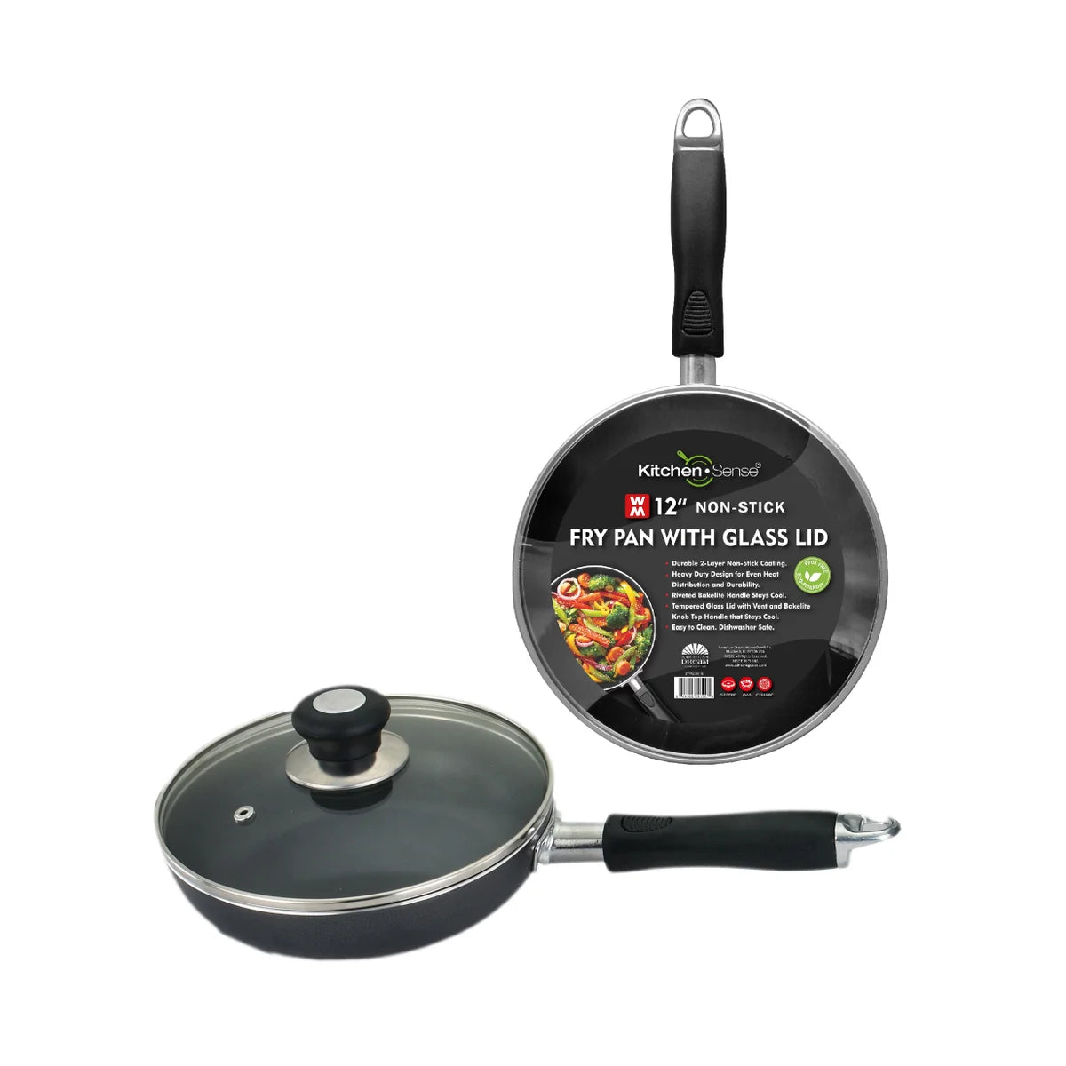 KITCHEN SENSE 12" Non Stick Fry Pan with Glass Lid