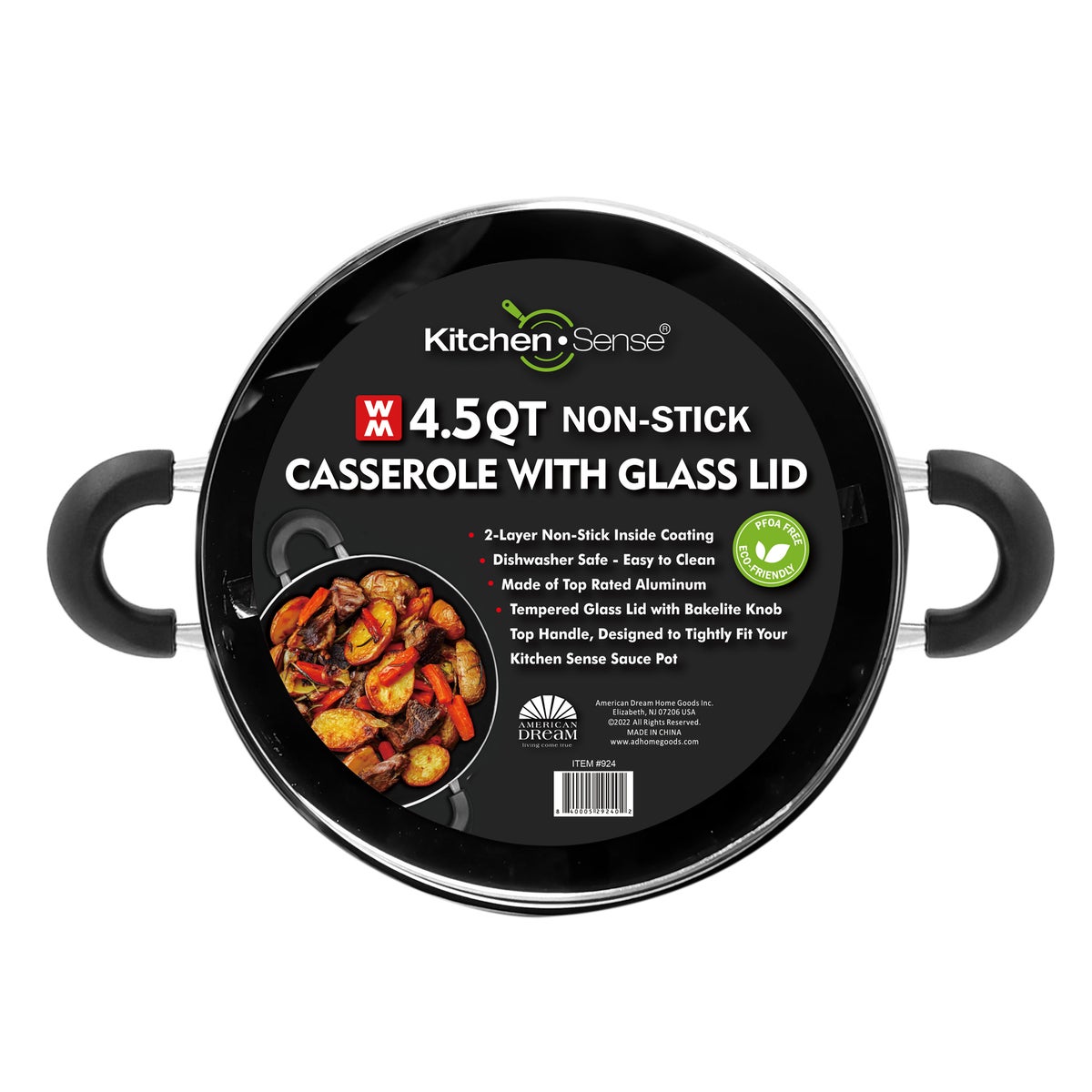 KITCHEN SENSE 4.5Qt CASSEROLE WITH GLASS LID