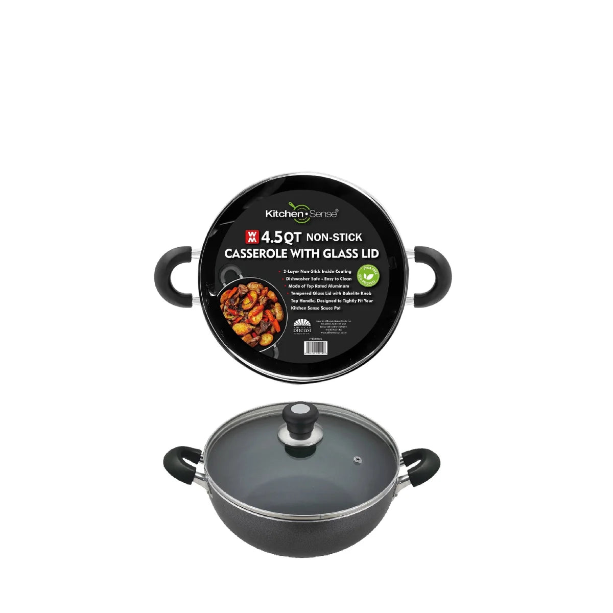 KITCHEN SENSE 4.5Qt CASSEROLE WITH GLASS LID