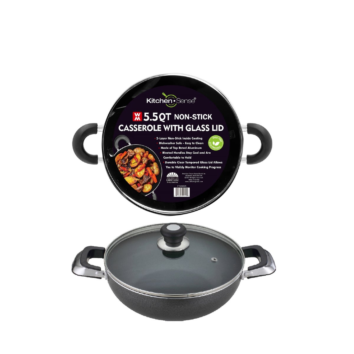 kitchen sense 5.5Qt Casserole with Glass Lid