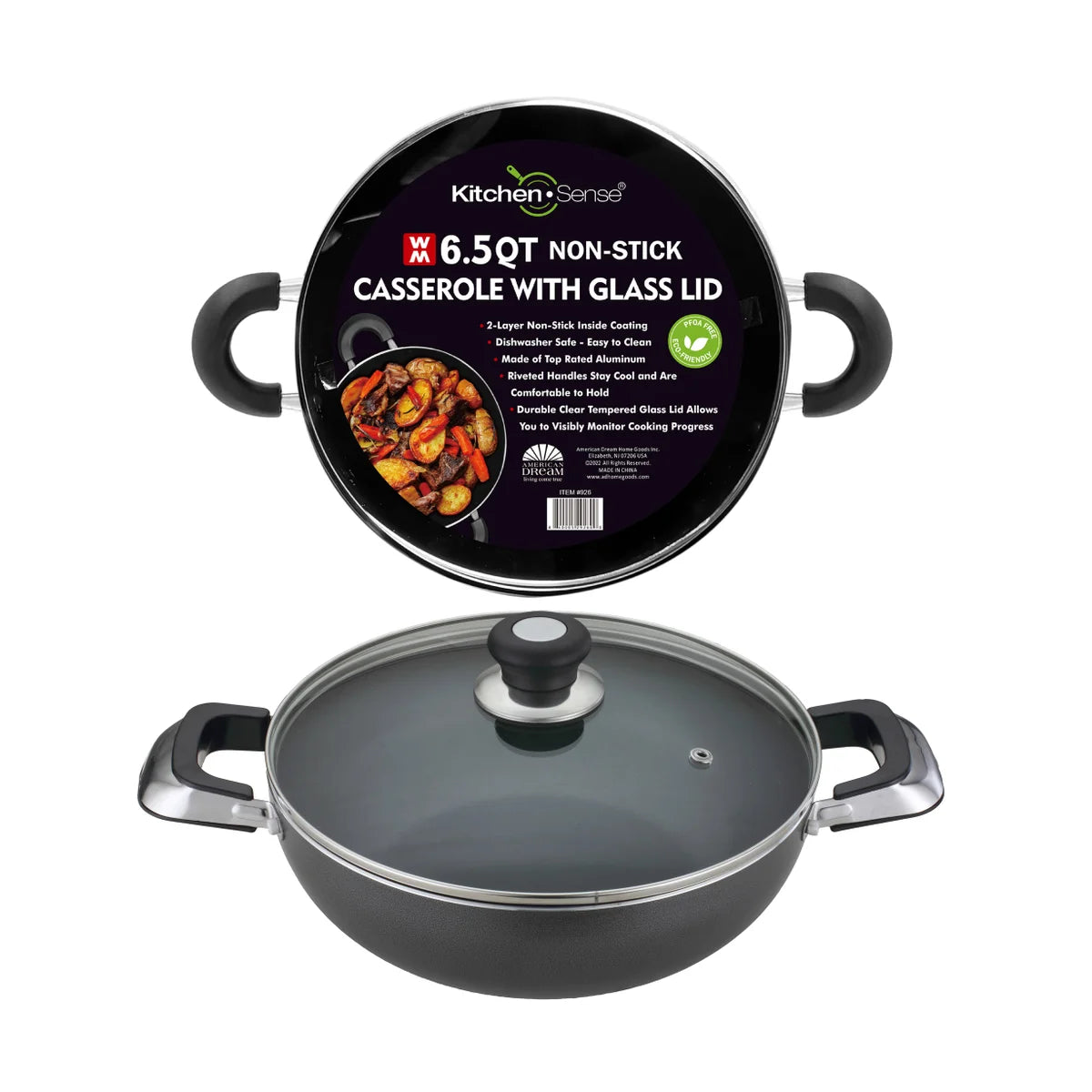 KITCHEN SENSE 6.5Qt Casserole with Glass Lid