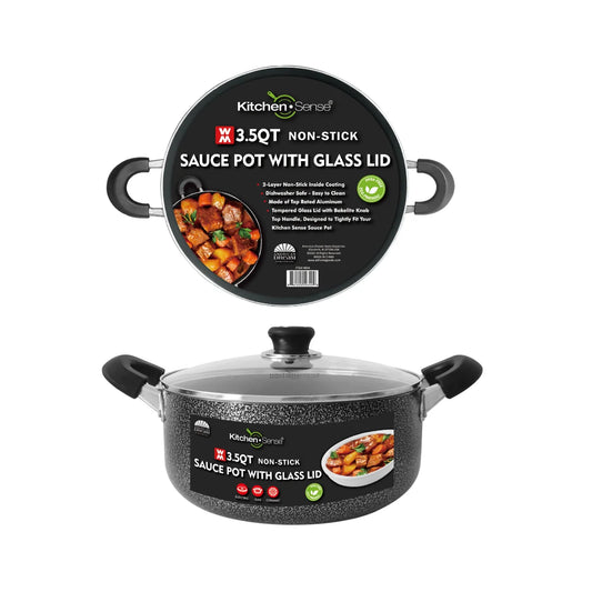 kitchen sense 3.5Qt Non-Stick Sauce Pot with Glass Lid
