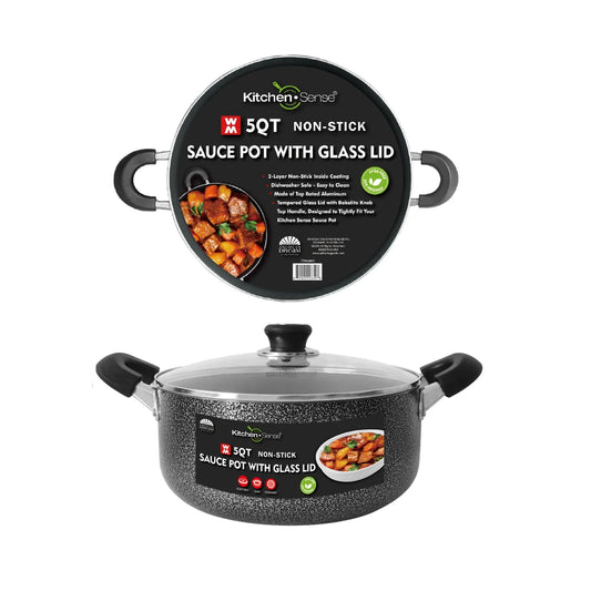 KITCHEN SENSE 5Qt Non-Stick Sauce Pot w/ Glass Lid