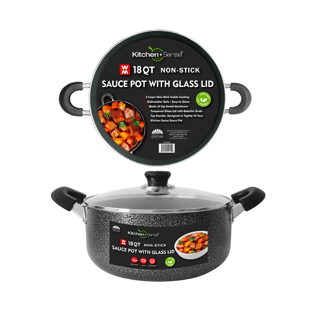 KITCHEN SENSE 18Qt Non-Stick Sauce Pot w/ Glass Lid