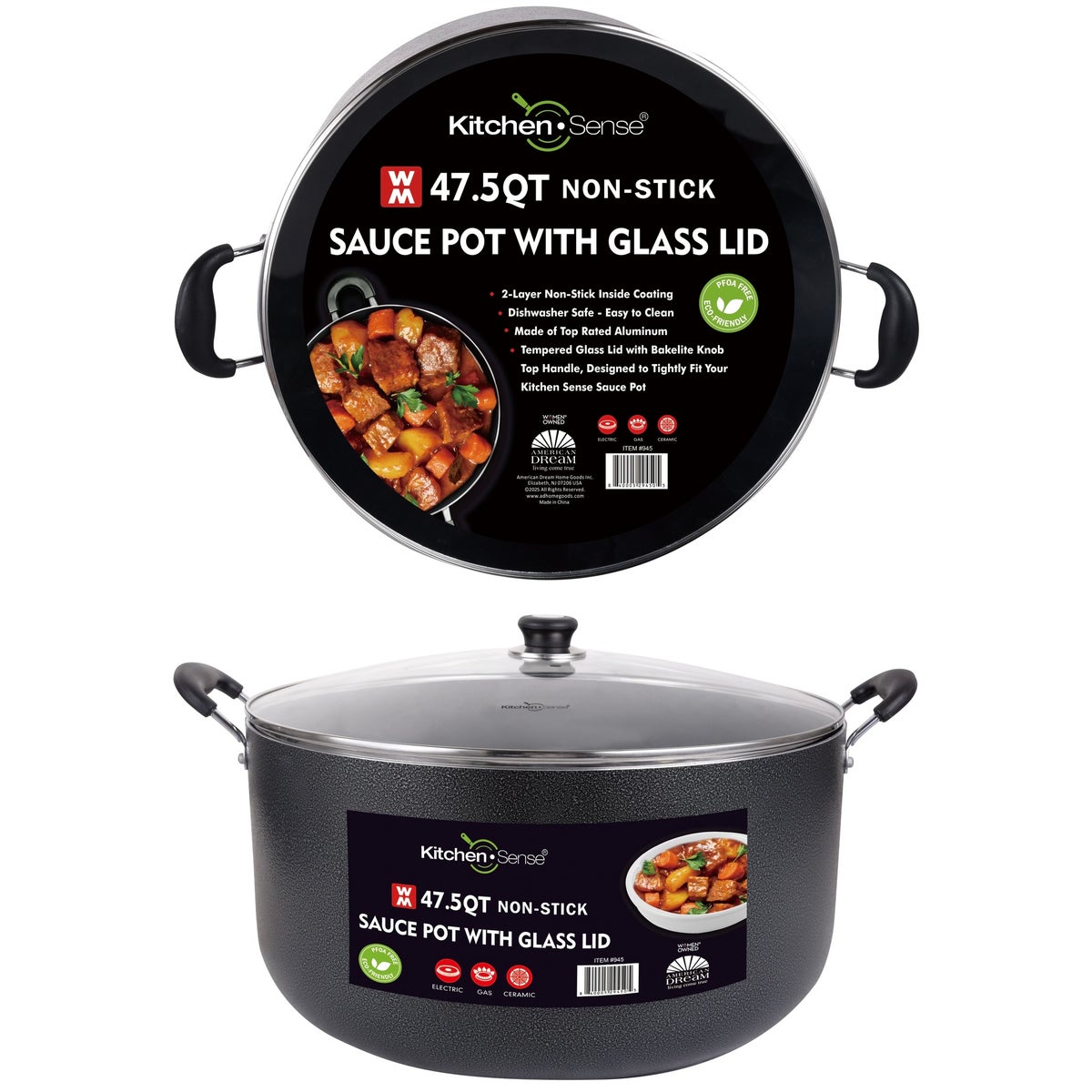 KITCHEN SENSE 47.5QT SAUCE POT WITH GLASS LID
