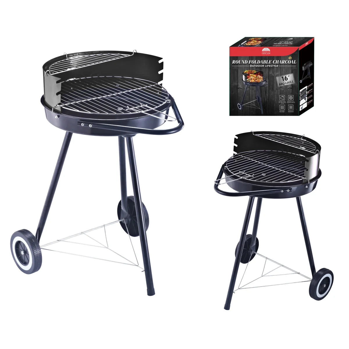 16" Round Foldable Charcoal BBQ Grill