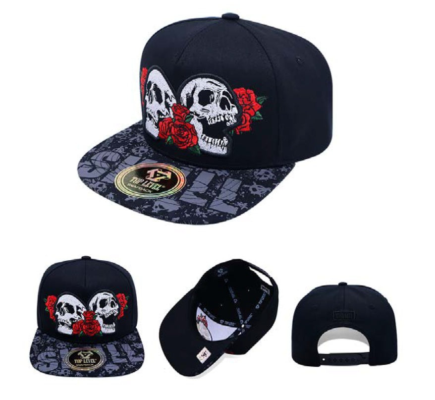 CAP SKULLS WITH ROSES BLK
