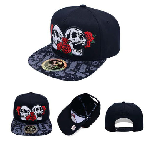 CAP SKULLS WITH ROSES BLK
