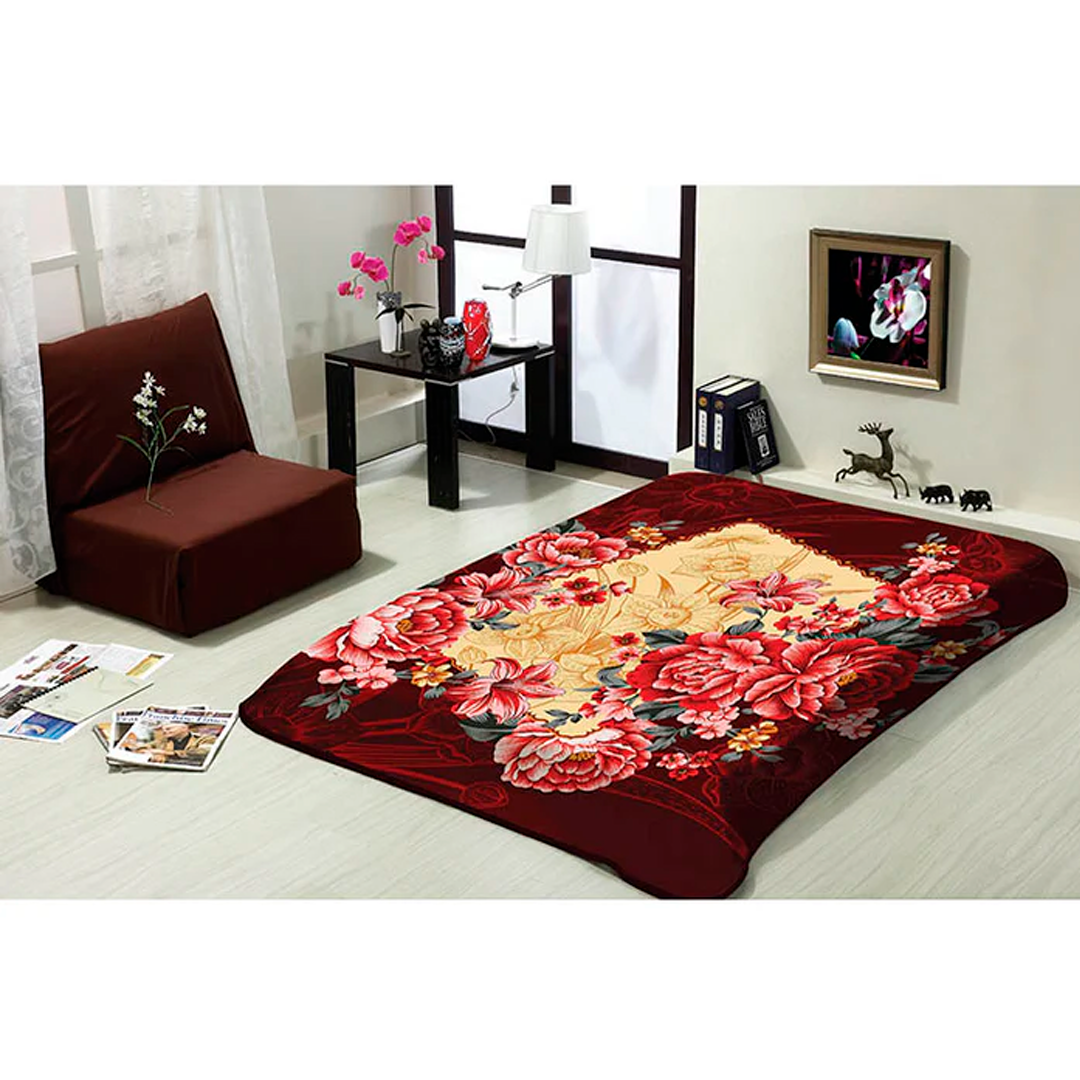 DAHDOUL CAL KING GOLDEN DRAGON FLOWER ASSORT-A 2 PLY BLANKET