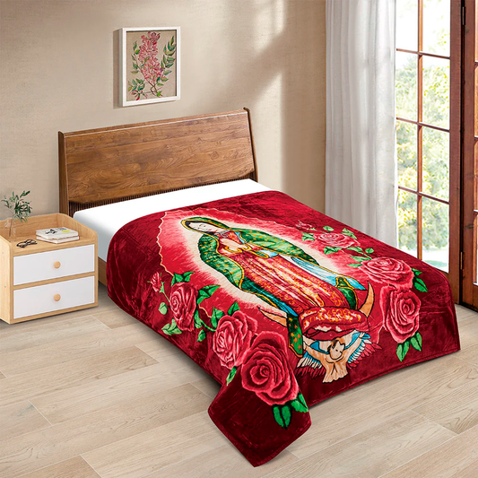 DAHDOUL HEAVY WEIGHT HEAT 2 PLY BLANKET CJ549 VIRGEN DE GUADALUPE/BURGUNDY