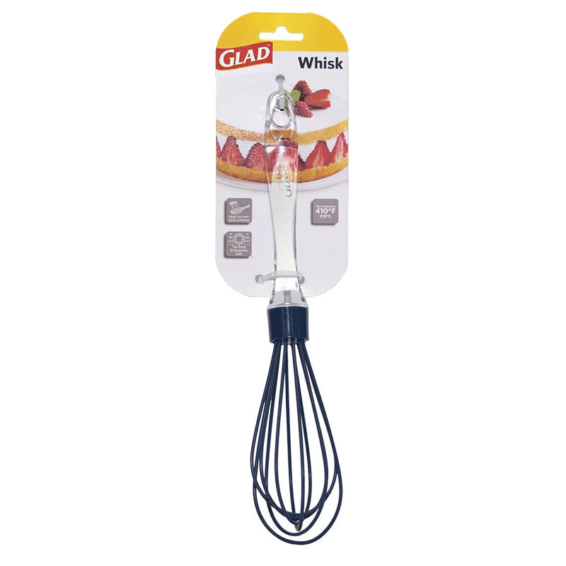 GLAD SILICONE EGG WHISK GREY W CLEAR HANDLE