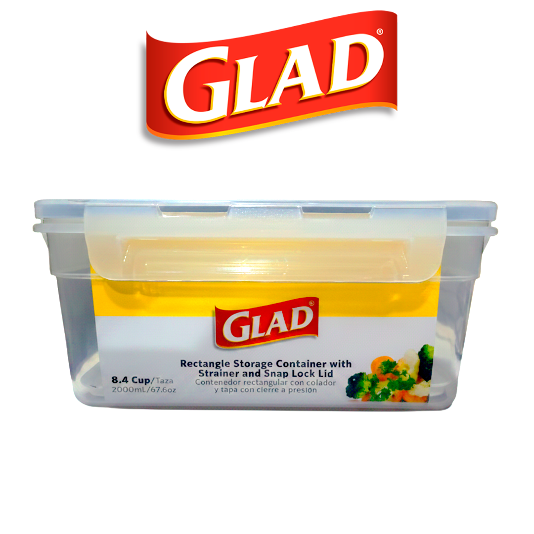 GLAD FOOD STORAGE CONTAINER RECT 2.0L/8.45CUP w/ DRAINING TRAY
