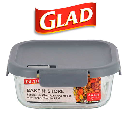 GLAD GLASS FOOD STORAGE CONTAINER W/ VENT LID SQ. SQ. 1.1L/4.6CUP