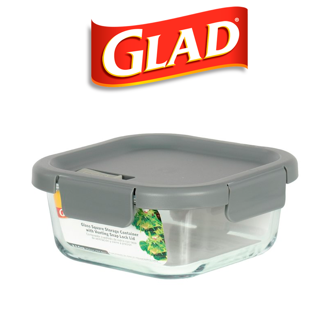 GLAD GLASS FOOD STORAGE CONTAINER W/ VENT LID SQ. 800ML/3.3CUP