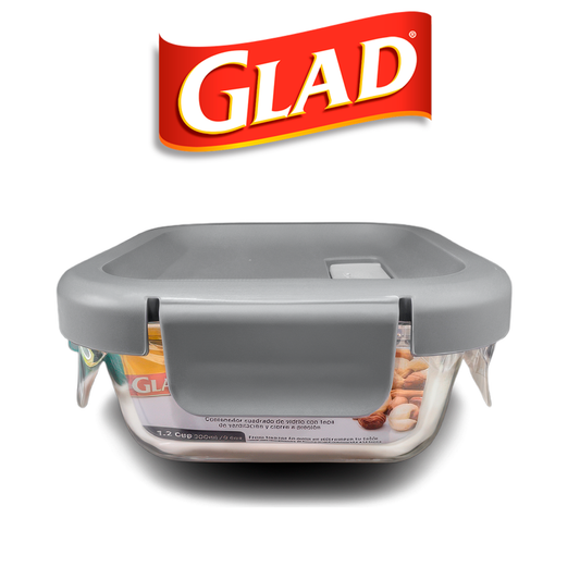 GLAD GLASS FOOD STORAGE CONTAINER W/ VENT LID SQ. 310ML/1.2CUP
