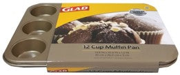 GLAD PREMIUM BAKEWARE GOLD 12-CUP MUFFIN PAN  13.8 X 10.4in