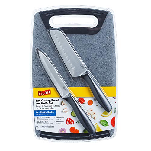 GLAD CUTTING BOARD W/ KNIFE SET 5PC BLACK