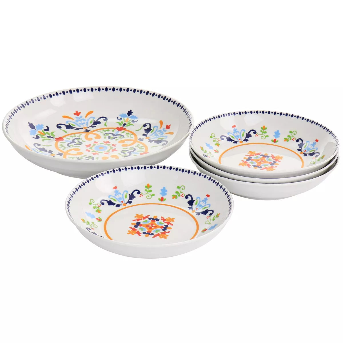 GIBSON GH TIJUANA - 5 PC PASTA BOWL SET - DECORATED - FINE CERAMIC - GBX