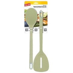GLAD FULL SILICONE SLOTTED TURNER & SPOON SET PISTACHIO