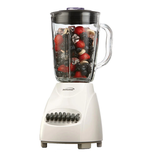 Brentwood 12-Speed + Pulse Blender With Glass Jar, White
