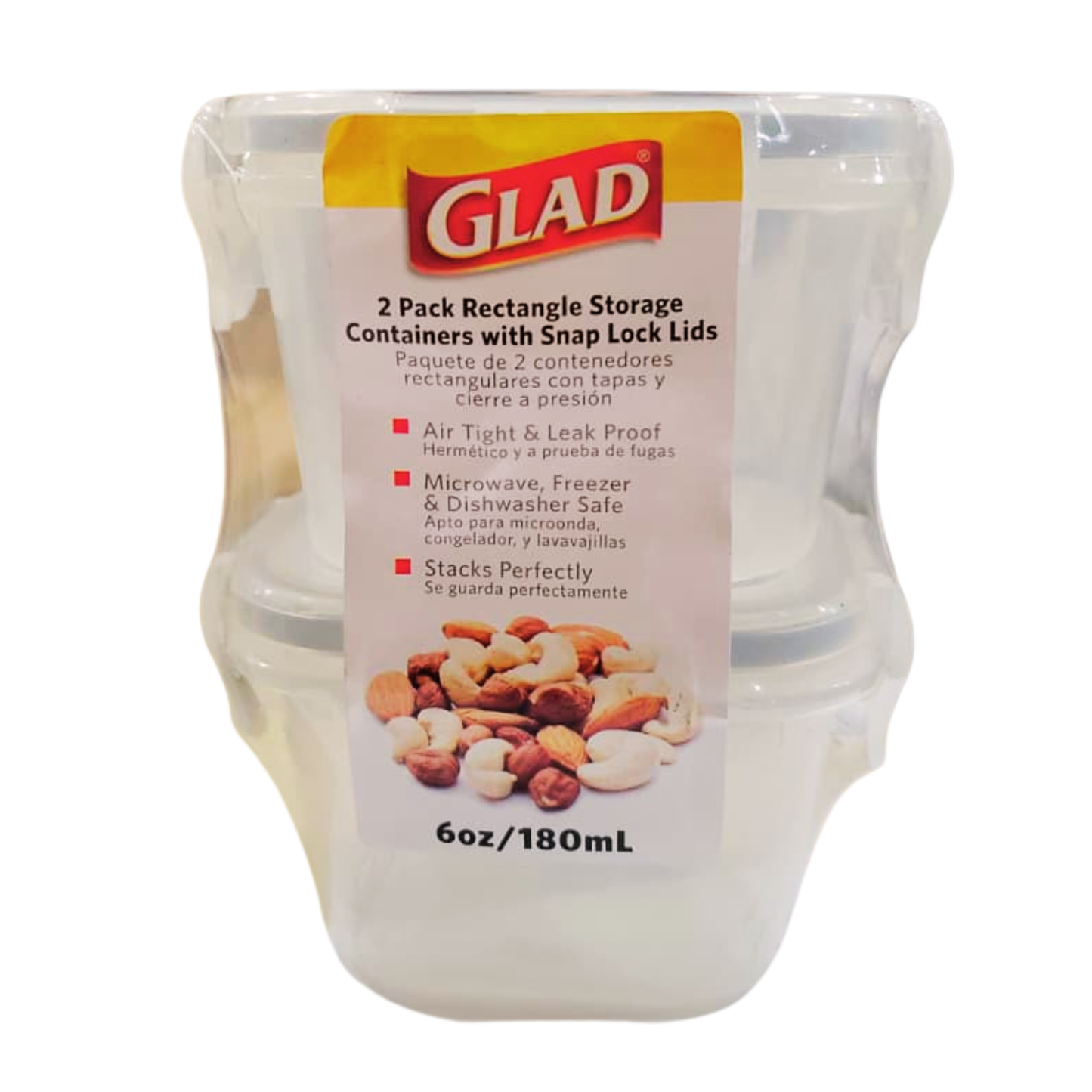 GLAD FOOD STORAGE CONTAINER RECT 180ML/0.7CUP 2PK