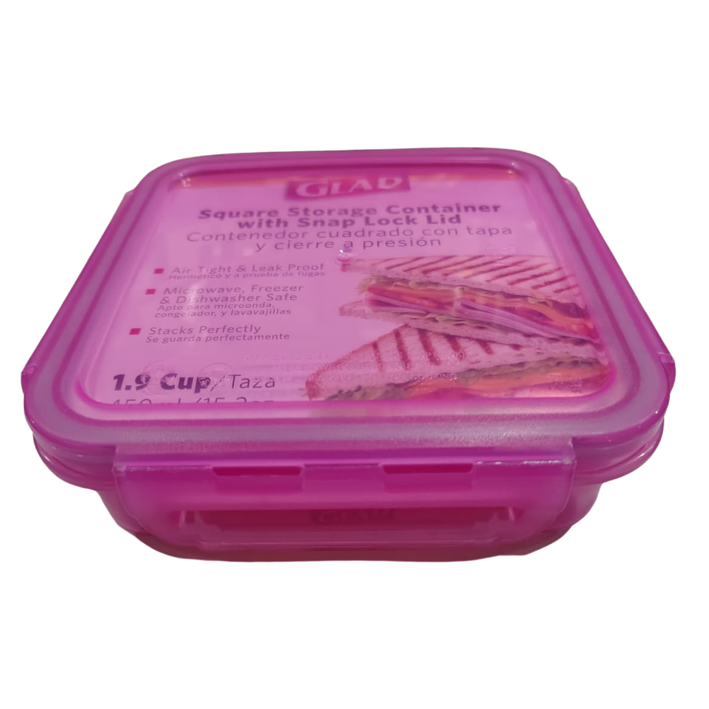 GLAD FOOD STORAGE CONTAINER SQUARE 450ML/1.9CUP ASSTD CLRS IN PDQ