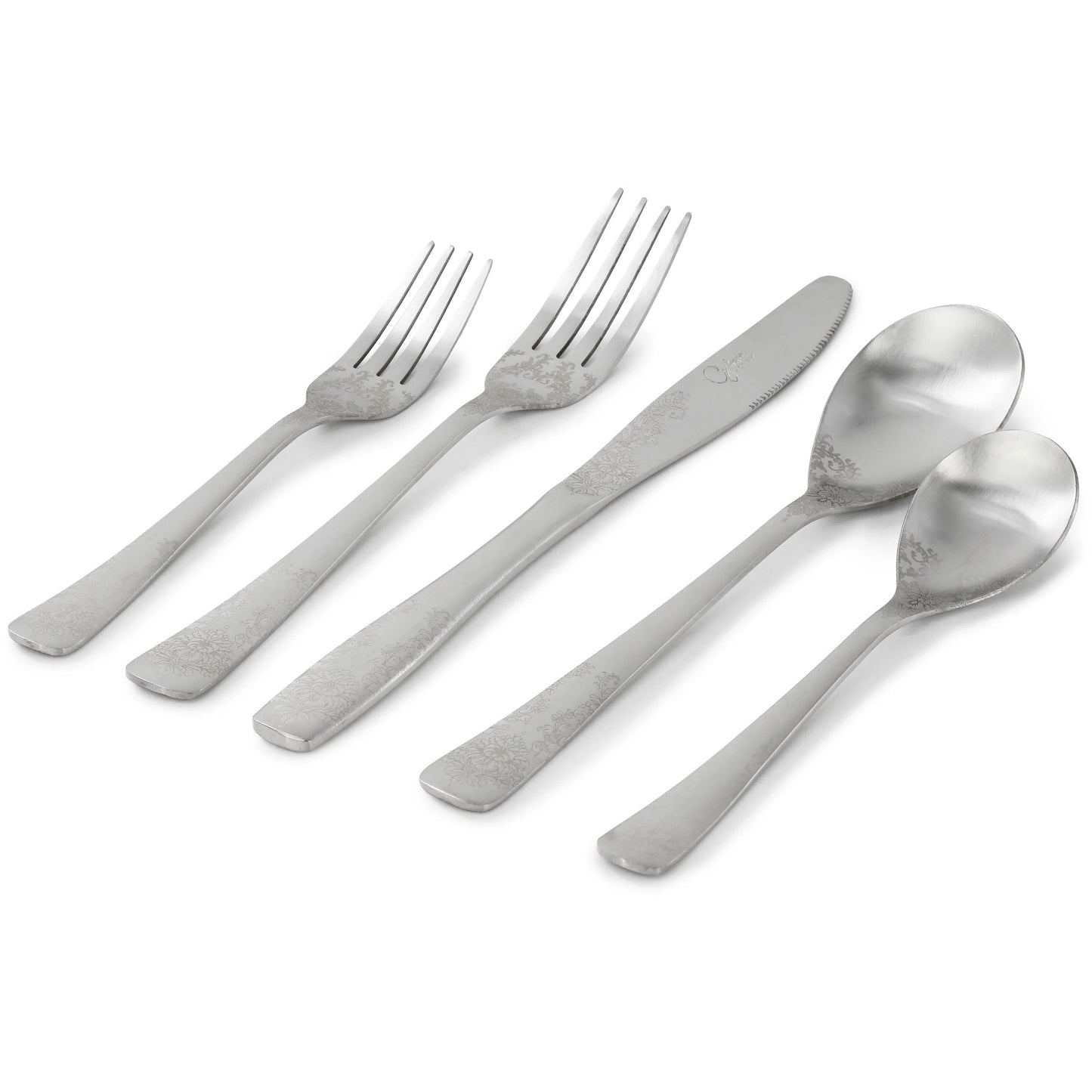 GH BISHOP HILL - 20 PC FW SET Stainless Steel Floral Flatware  - LASER DECO MOTIF - SS - 2.5 MM - GBX