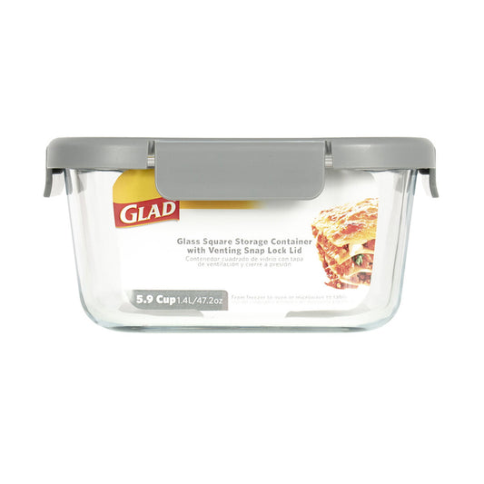 GLAD GLASS FOOD STORAGE CONTAINER W/ VENT LID SQ. 450ML/1.9CUP