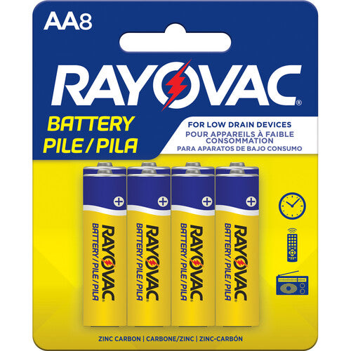 RAYOVAC ZINC CARBON BATTERIES AA8. 8 PK