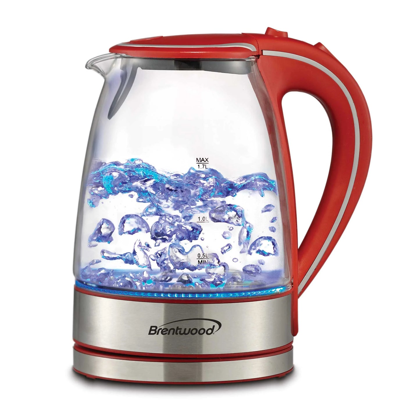 Brentwood 1.7L Cordless Glass Electric Kettle, Red