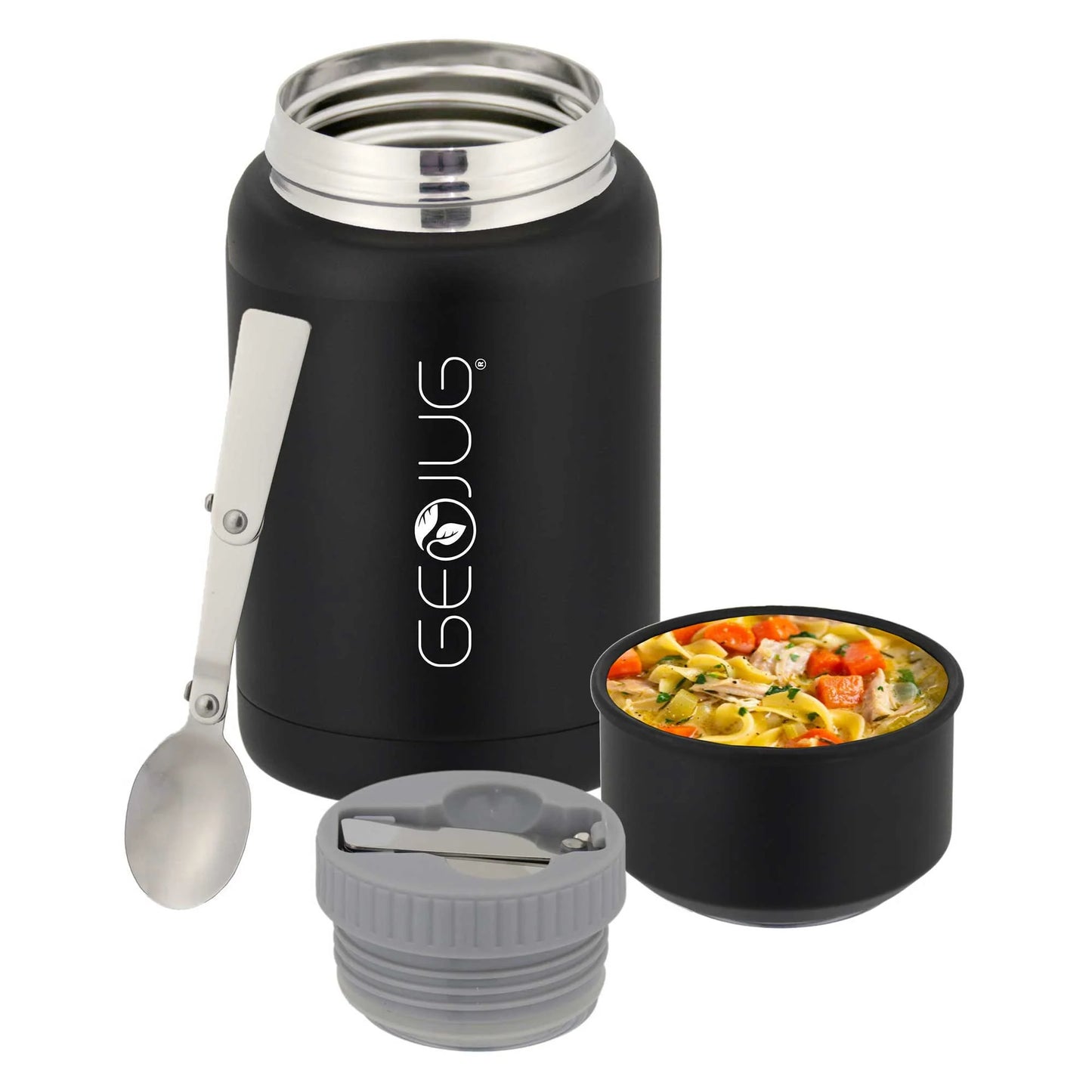 Brentwood Geojug 17oz Stainless Steel Food Jar With Bowl And Folding Spoon