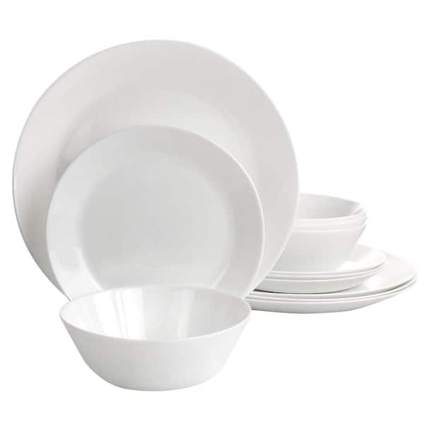 GH GIBSON ULTRA BY COURTYARD 12 PC DW SET WHITE MACHINE MADE OPAL TEMPERED GLASS GBX