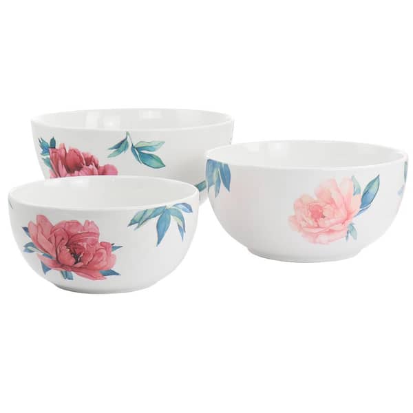 GH MST PEONY - 3 PC NESTING BOWL SET - WHITE/PINK - ROUND - DECORATED - FINE CERAMIC - COLOR SLEEVE